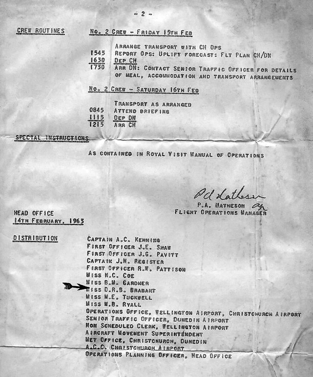New Zealand National Airways Corporation 1963 Royal Visit Crew Routines
