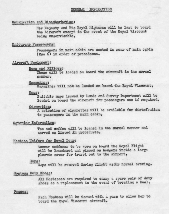 New Zealand National Airways Corporation 1963 Royal Visit General Information