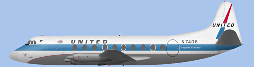 David Carter illustration of United Air Lines Viscount N7406