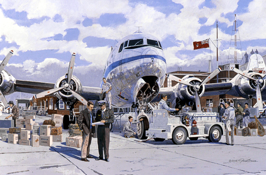 Jim Bruce painting of TransAir DC-4 CF-JEA