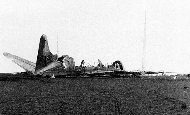 The crew of five, with the exception of one stewardess, were injured, but all got clear of the aircraft before it was totally destroyed by fire.