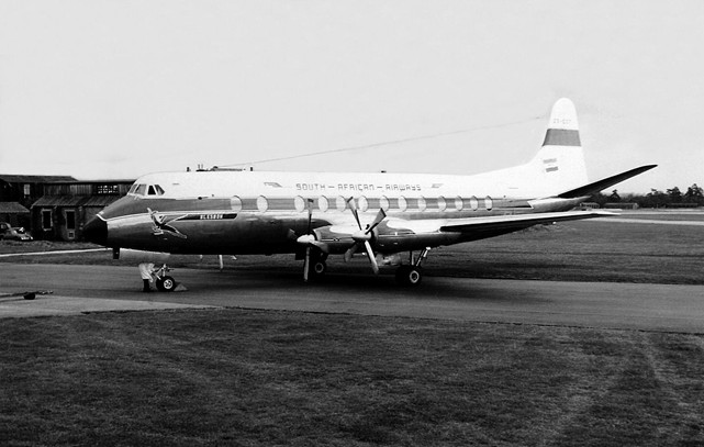 Taken at Hurn, Bournemouth, Dorset, England 24 September 1958, Viscount c/n 346 was delivered to SAA - South African Airways named 'Blesbok'.