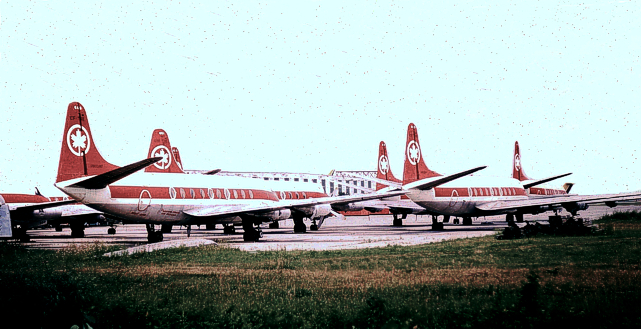 Air Canada Viscounts stored at Winnipeg, Manitoba, Canada in August 1975.