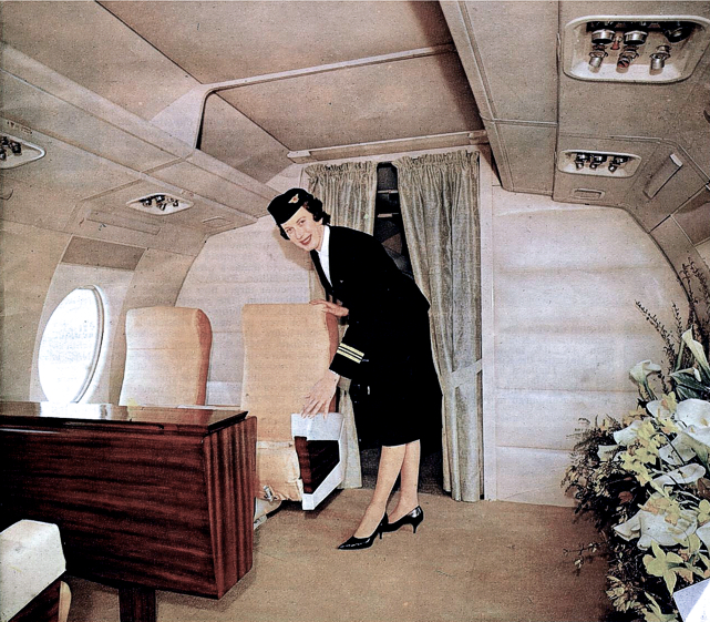 Royal Flight cabin and Natalie Coe on Viscount c/n 282 ZK-BRE