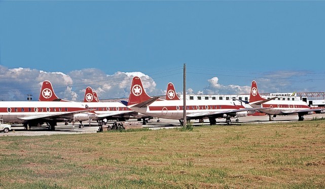 Air Canada Viscounts stored at Winnipeg, Manitoba, Canada in August 1975.