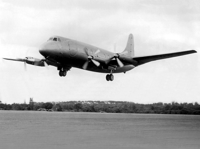 Prototype Viscount c/n 1 G-AHRF on its maiden flight