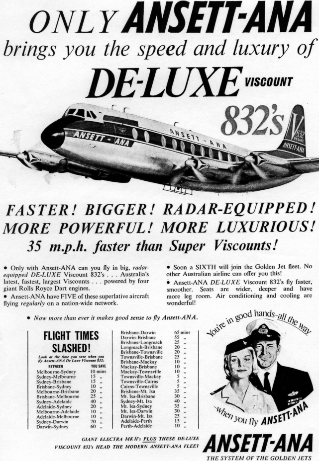 ANSETT-ANA 1961 advert anouncing the sixth V.800 series Viscount to join their fleet