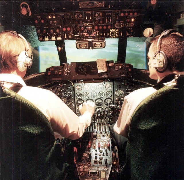 The cockpit of the BAF Viscount simulator