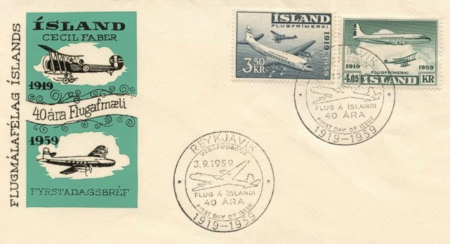 First day cover celebrating forty years of Icelandic Civil Aviation