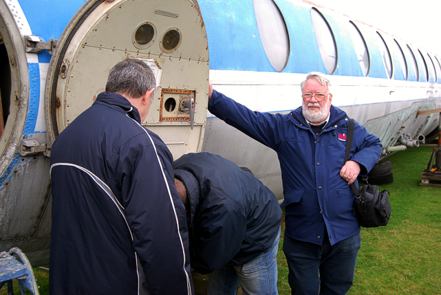 George and Alex, ex BMA engineers, keep their hand-in by fixing the baggage door lock