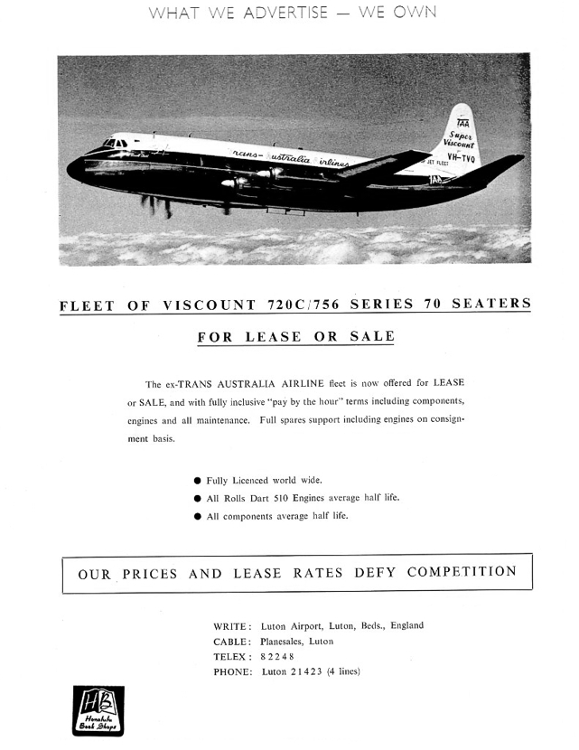 TAA - Trans Australia Airlines Viscount sale advert