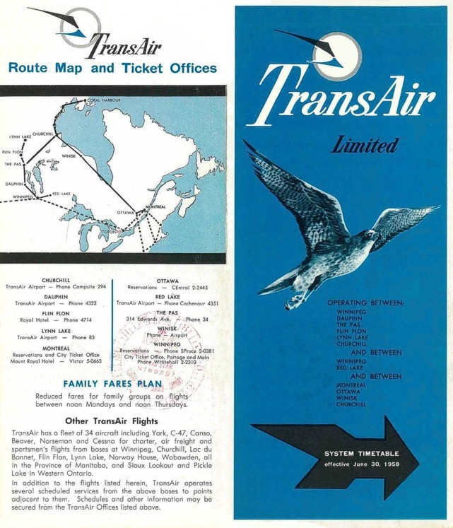 Trans Air timetable circa 1958