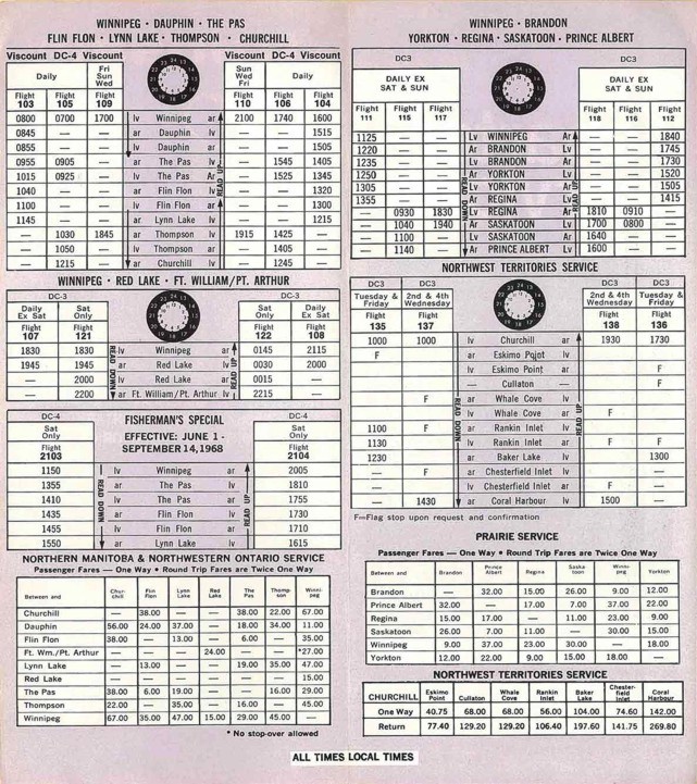 Trans Air timetable circa 1958