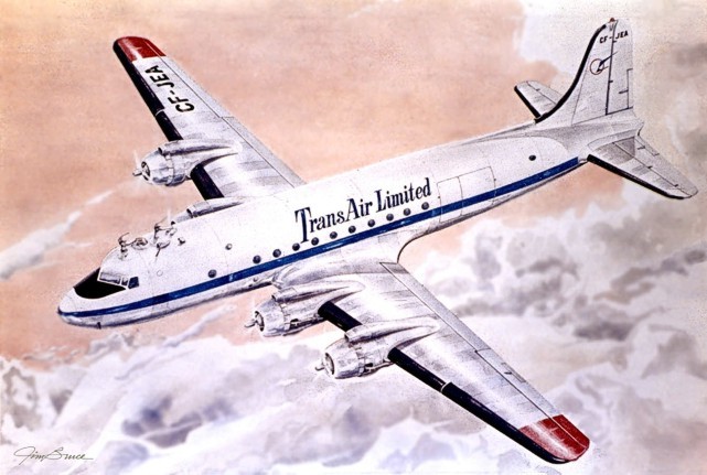Jim Bruce's painting of the TransAir Douglas DC-4 CF-JEA
