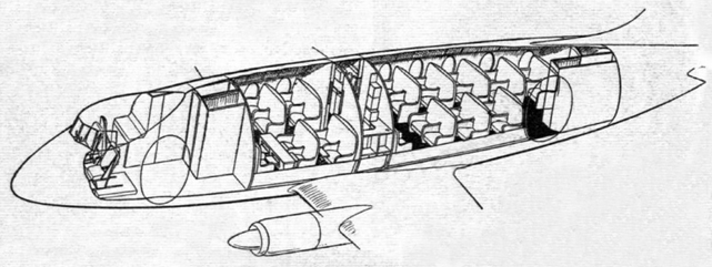 Interior layout will be similar to that shown in this sectional view of the fuselage.