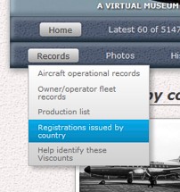 Vickers Viscount Network menu bar - records