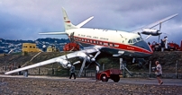 Slid down an embankment at Rongotai Airport, Wellington, New Zealand damaging No.3 and No.4 propellers.