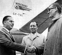 The official presentation of the Viscount was made to Dr D M Baird, Director of the National Museum centre, by Herb Seagrin, First Vice President of Air Canada.