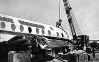 Damaged beyond repair after running off the runway at Rawalpindi Airport, Pakistan 18 May 1959.