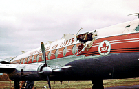 Severely damaged at Bagotville Airport, Quebec, Canada after being hit by RCAF McDonnell F-101B Voodoo 17452 10 October 1962.
