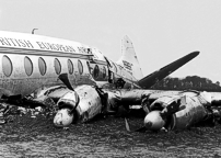 Damaged beyond repair after a forced landing in a field near Ballerup, Denmark.