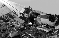 The only recognisable part of the aircraft remaining after the accident was the tail section.