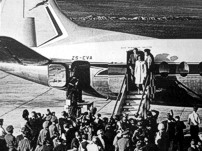 Robert 'Bobby' Kennedy and his wife arriving at Cape Town Airport, South Africa.