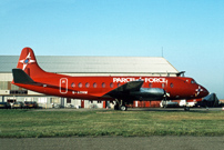 Painted in the red Parcel Force livery at Southend Airport, Rochford, Essex, England.