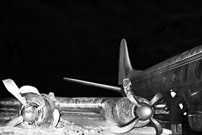 Collapsed undercarriage at Renfrew Airport, Glasgow, Scotland.