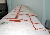 Photo of the starboard wing being prepared for painting